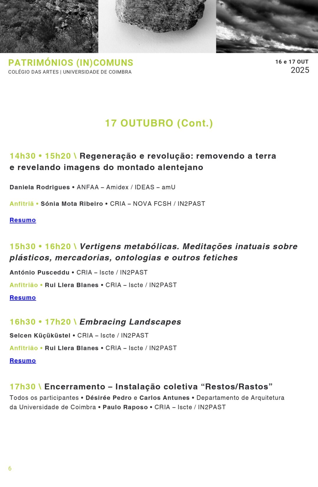 Programa Patrimónios (In)Comuns, dia 17, tarde